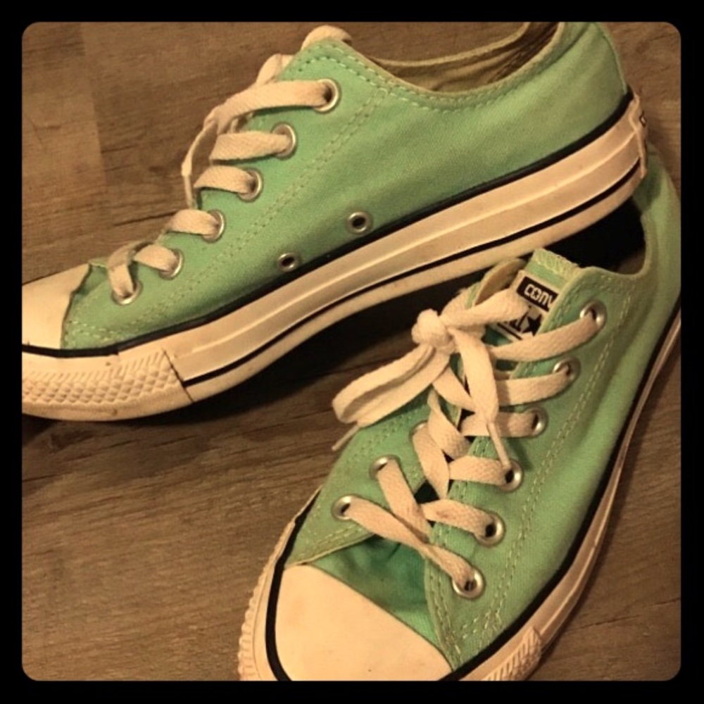 Mint colored converse shoes
